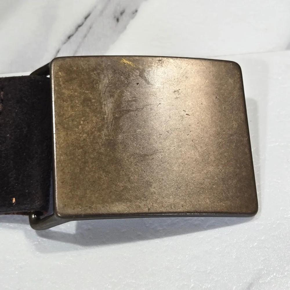 Banana Republic Belt Mens 40 Brown Italian Suede Leather Plaque Buckle Casual